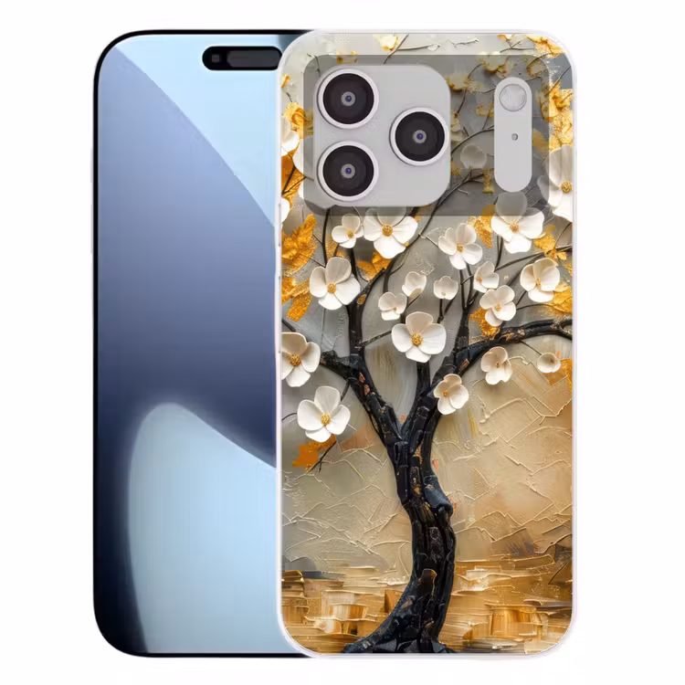 Boom - Bloemen - Goud - Beige Telefoonhoesje iPhone 17 Pro klein -3d
