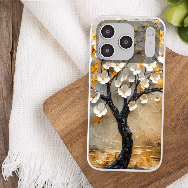 Boom - Bloemen - Goud - Beige Telefoonhoesje iPhone 17 Pro klein -sfeer1