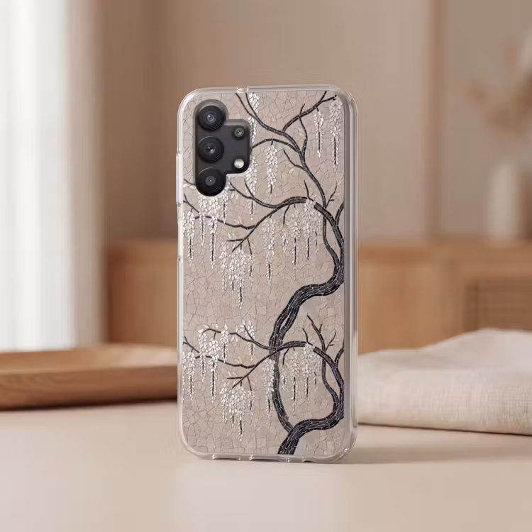 Boom - Bloemen - Mozaïek - Kunst - Wit Telefoonhoesje Samsung Galaxy A32 5G klein -sfeer2
