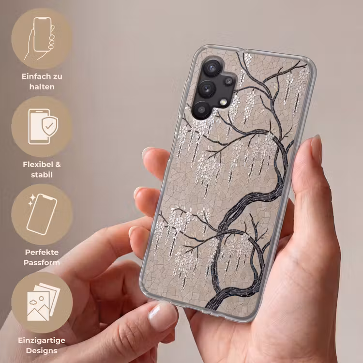 Boom - Bloemen - Mozaïek - Kunst - Wit Telefoonhoesje Samsung Galaxy A32 5G klein -sfeer3_DE
