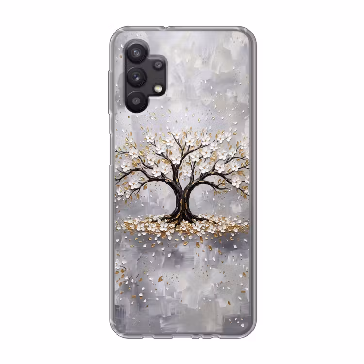 Boom - Bloemen - Natuur - Abstract - Wit Telefoonhoesje Samsung Galaxy A32 5G klein -3d