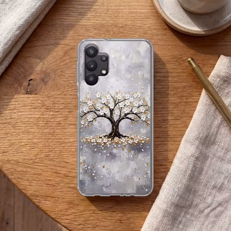 Boom - Bloemen - Natuur - Abstract - Wit Telefoonhoesje Samsung Galaxy A32 5G klein -sfeer1