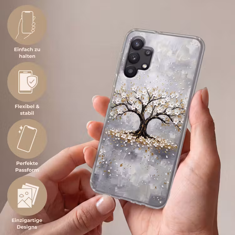 Boom - Bloemen - Natuur - Abstract - Wit Telefoonhoesje Samsung Galaxy A32 5G klein -sfeer3_DE