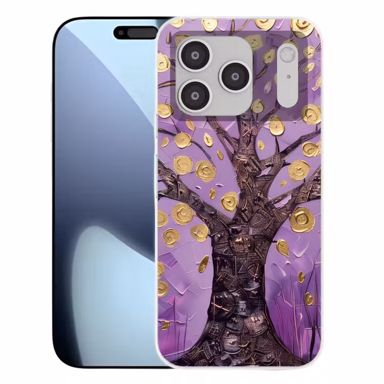 Levensboom - Boom - Paars - Goud - Modern Telefoonhoesje iPhone 17 Pro klein -3d