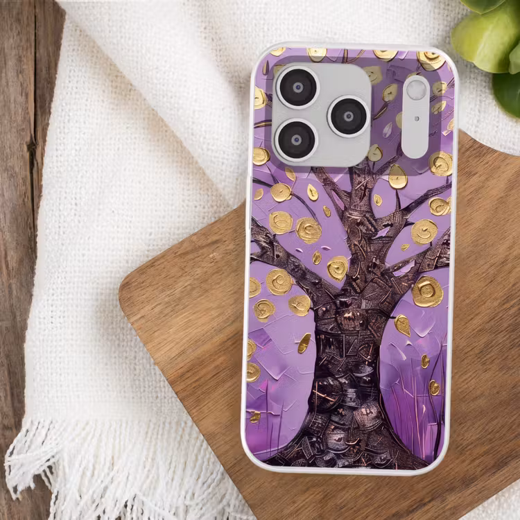 Levensboom - Boom - Paars - Goud - Modern Telefoonhoesje iPhone 17 Pro klein -sfeer1