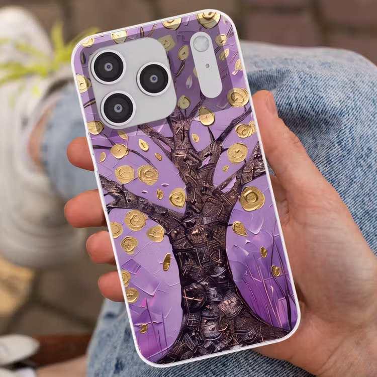 Levensboom - Boom - Paars - Goud - Modern Telefoonhoesje iPhone 17 Pro klein -sfeer2