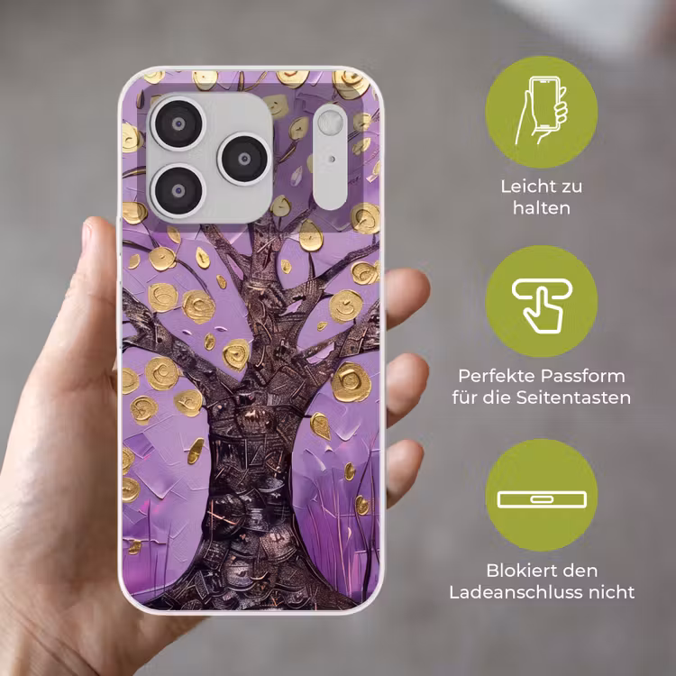 Levensboom - Boom - Paars - Goud - Modern Telefoonhoesje iPhone 17 Pro klein -sfeer3_DE