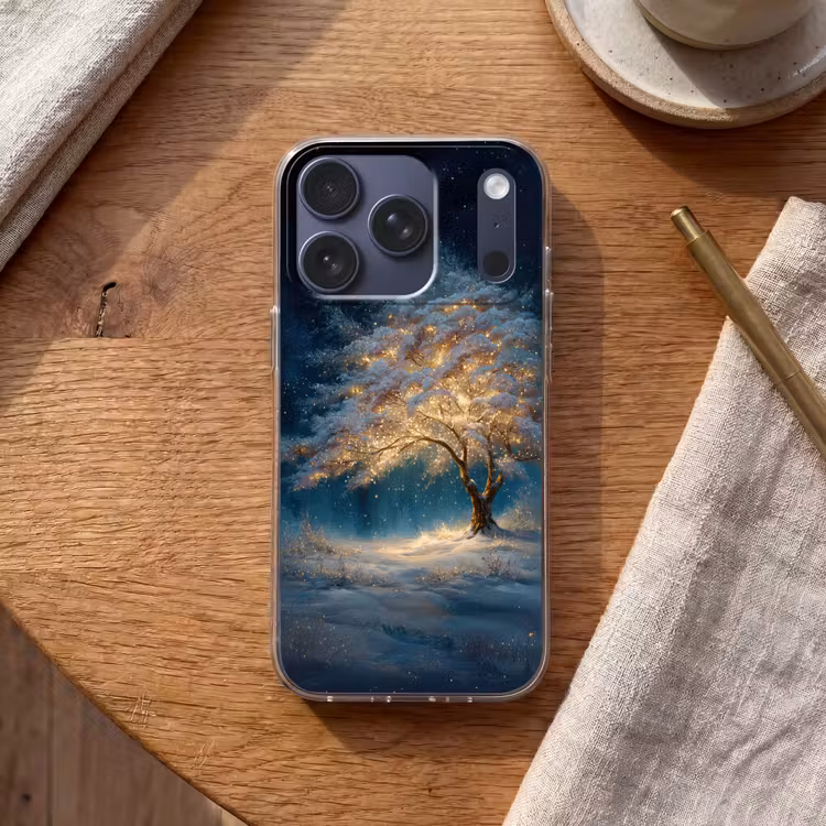 Levensboom - Nacht - Donker - Blauw Telefoonhoesje iPhone 17 Pro klein -sfeer1