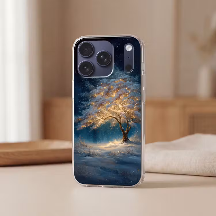 Levensboom - Nacht - Donker - Blauw Telefoonhoesje iPhone 17 Pro klein -sfeer2