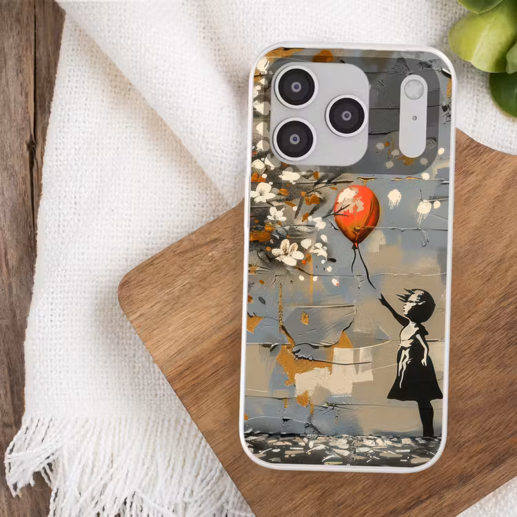Boom - Graffiti - Banksy Style - Balloon Girl Telefoonhoesje iPhone 17 Pro klein -sfeer1