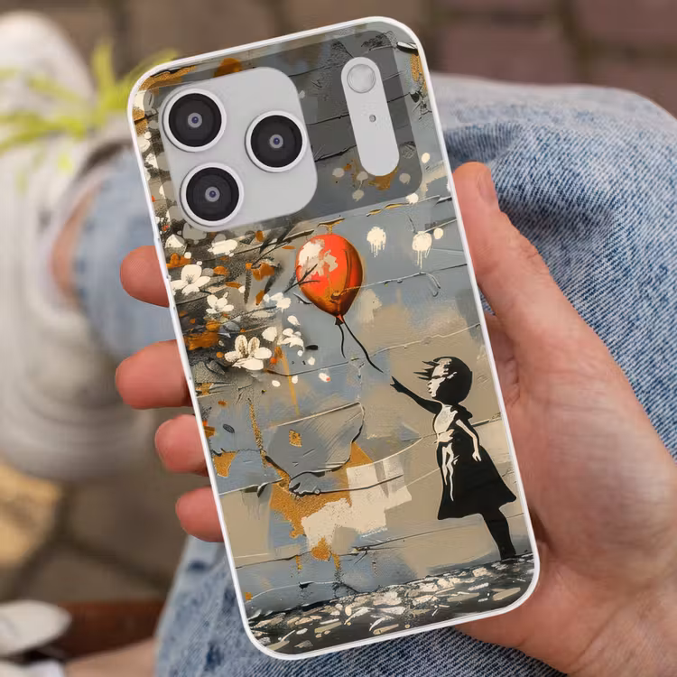Boom - Graffiti - Banksy Style - Balloon Girl Telefoonhoesje iPhone 17 Pro klein -sfeer2
