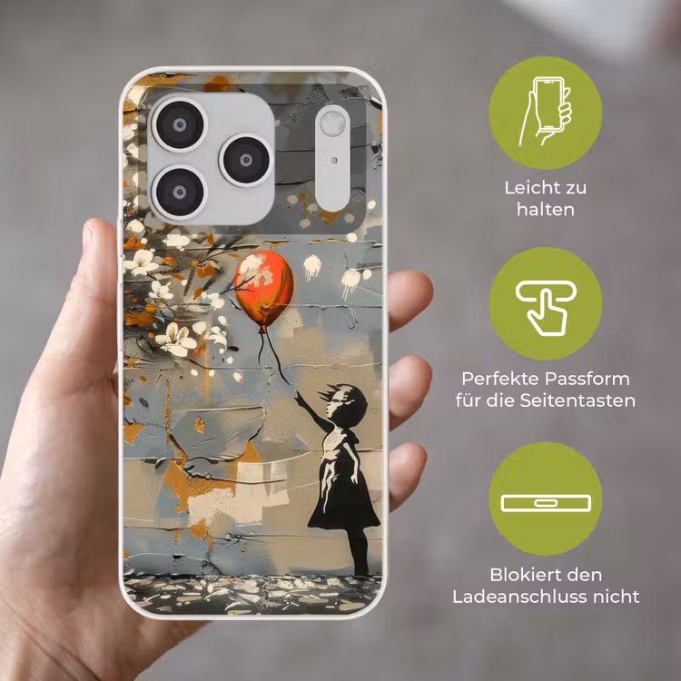 Boom - Graffiti - Banksy Style - Balloon Girl Telefoonhoesje iPhone 17 Pro klein -sfeer3_DE