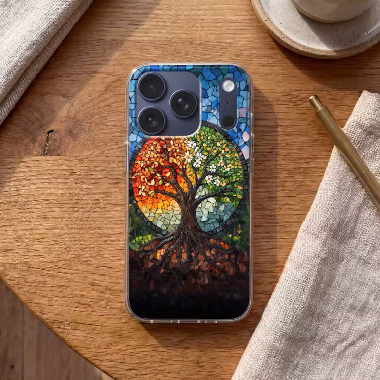 Boom - Seizoenen - Mozaïek - Bergen Telefoonhoesje iPhone 17 Pro klein -sfeer1