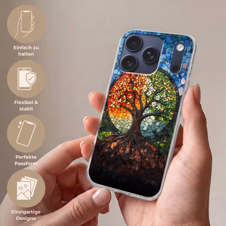 Boom - Seizoenen - Mozaïek - Bergen Telefoonhoesje iPhone 17 Pro klein -sfeer3_DE