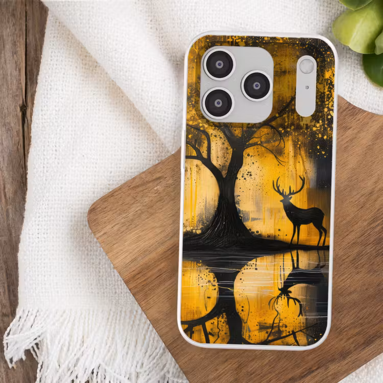 Boom - Verflook - Hert - Natuur - Goud Telefoonhoesje iPhone 17 Pro klein -sfeer1