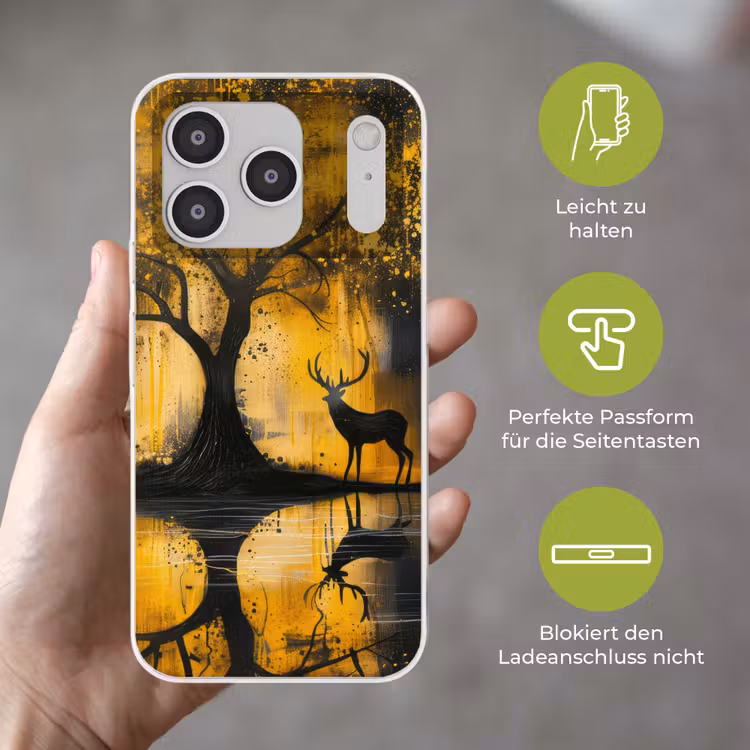 Boom - Verflook - Hert - Natuur - Goud Telefoonhoesje iPhone 17 Pro klein -sfeer3_DE