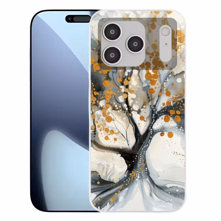 Boom - Modern - Abstract - Goud - Zwart - Wit Telefoonhoesje iPhone 17 Pro klein -3d