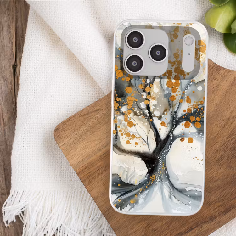 Boom - Modern - Abstract - Goud - Zwart - Wit Telefoonhoesje iPhone 17 Pro klein -sfeer1