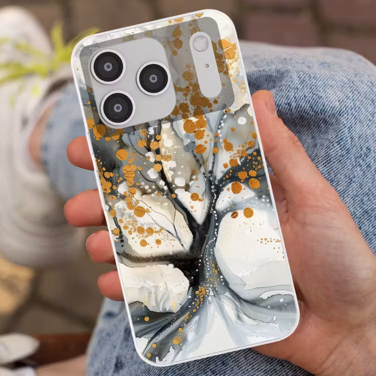 Boom - Modern - Abstract - Goud - Zwart - Wit Telefoonhoesje iPhone 17 Pro klein -sfeer2