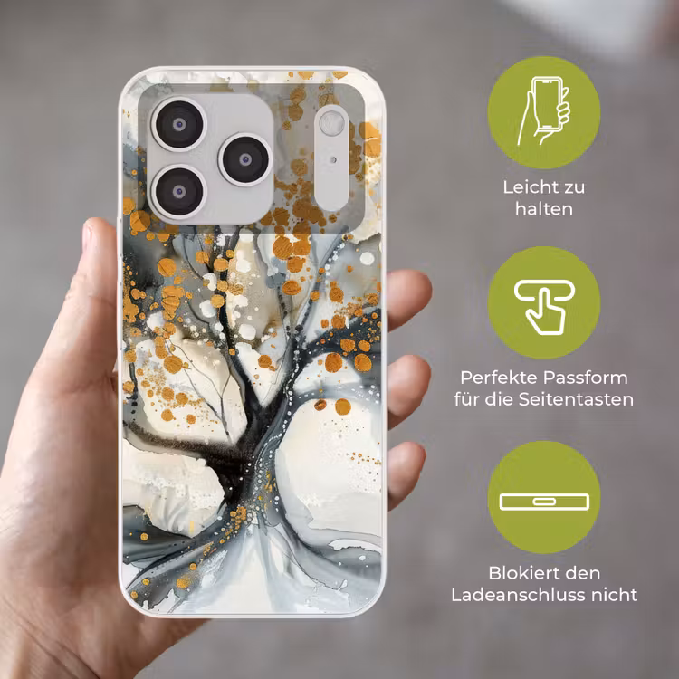 Boom - Modern - Abstract - Goud - Zwart - Wit Telefoonhoesje iPhone 17 Pro klein -sfeer3_DE