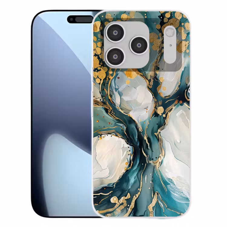 Boom - Modern - Verflook - Turquoise - Goud Telefoonhoesje iPhone 17 Pro klein -3d