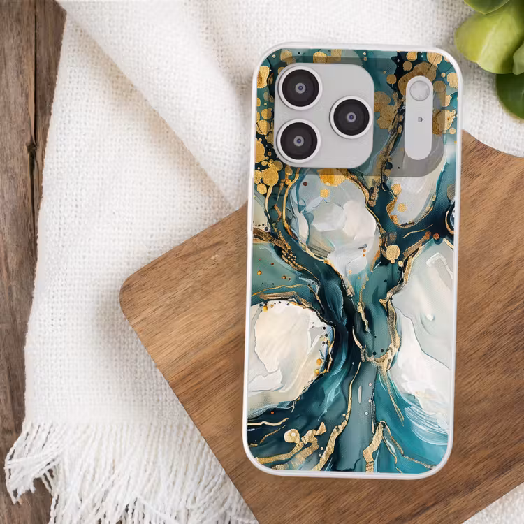 Boom - Modern - Verflook - Turquoise - Goud Telefoonhoesje iPhone 17 Pro klein -sfeer1
