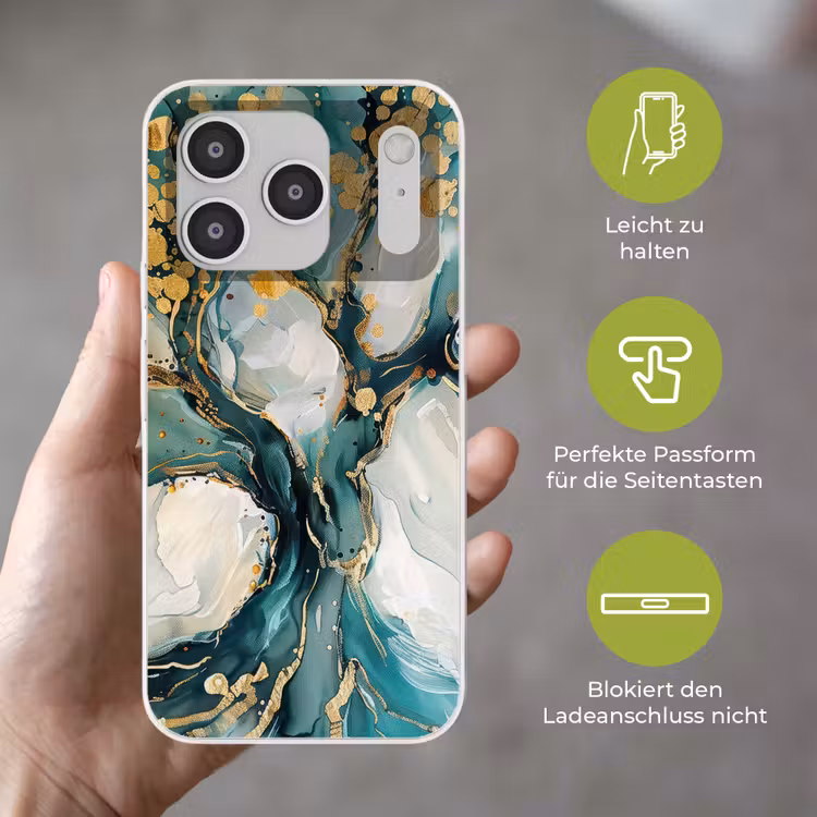 Boom - Modern - Verflook - Turquoise - Goud Telefoonhoesje iPhone 17 Pro klein -sfeer3_DE