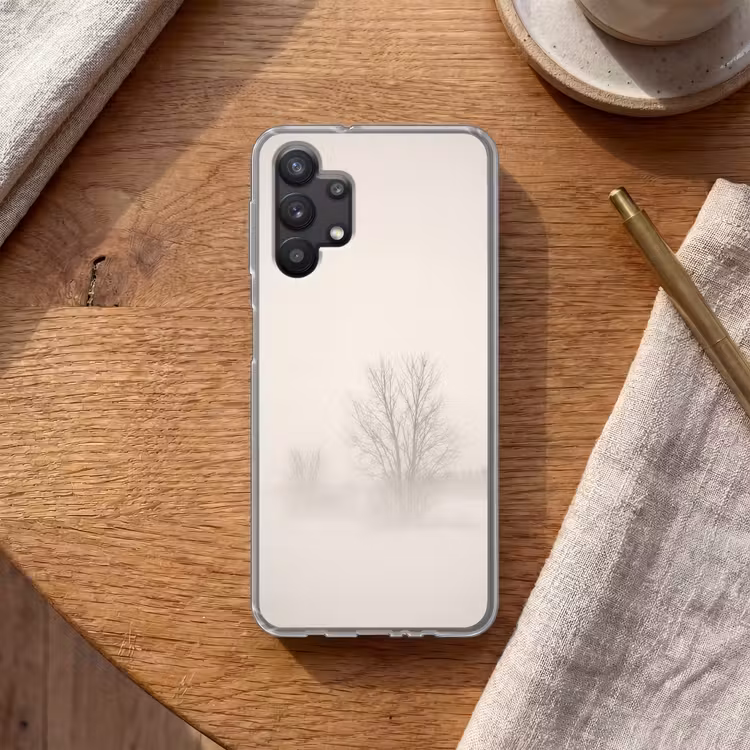 Boom - Mist - Sneeuw - Winter - Minimalistisch Telefoonhoesje Samsung Galaxy A32 5G klein -sfeer1