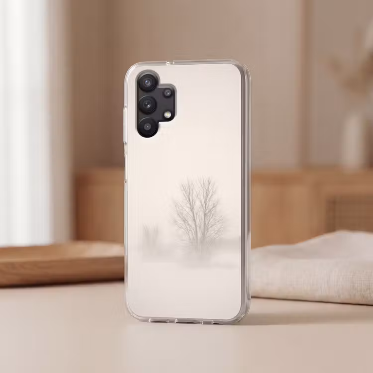Boom - Mist - Sneeuw - Winter - Minimalistisch Telefoonhoesje Samsung Galaxy A32 5G klein -sfeer2