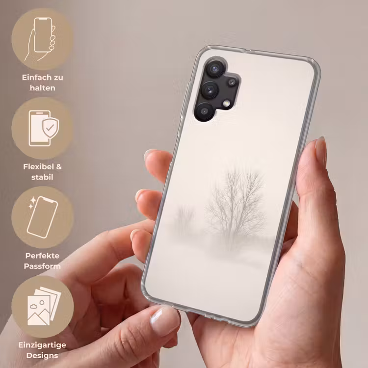 Boom - Mist - Sneeuw - Winter - Minimalistisch Telefoonhoesje Samsung Galaxy A32 5G klein -sfeer3_DE