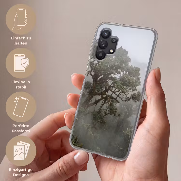 Boom - Mistig - Bos - Groen - Natuur Telefoonhoesje Samsung Galaxy A32 5G klein -sfeer3_DE
