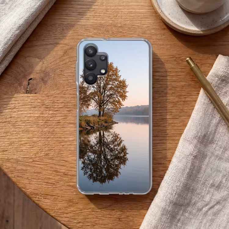 Bomen - Reflectie - Water - Zonsopgang - Serene Telefoonhoesje Samsung Galaxy A32 5G klein -sfeer1