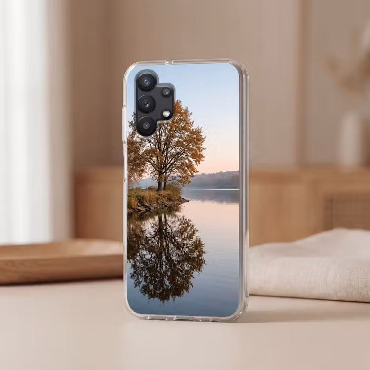 Bomen - Reflectie - Water - Zonsopgang - Serene Telefoonhoesje Samsung Galaxy A32 5G klein -sfeer2