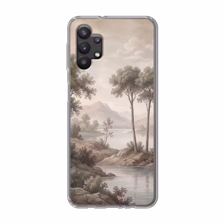 Bomen - Meer - Bergen - Illustratie Telefoonhoesje Samsung Galaxy A32 5G klein -3d