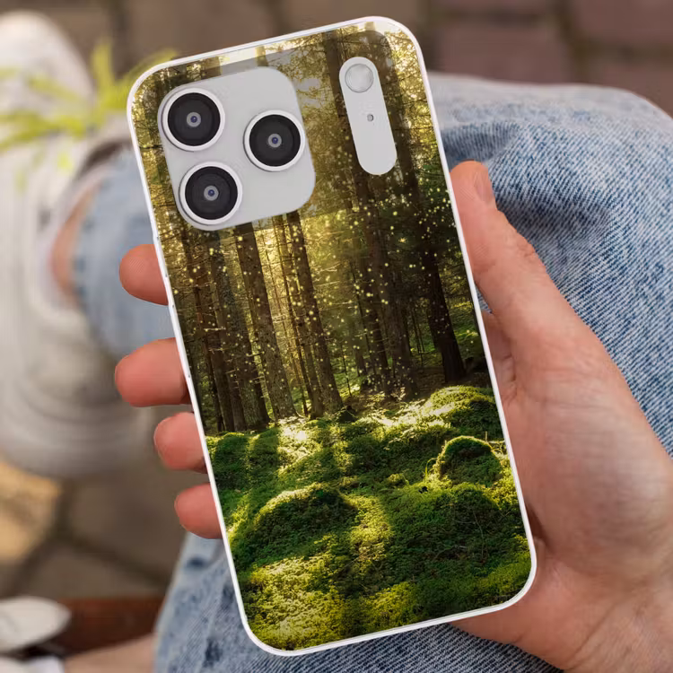 Bomen - Bos - Mos - Planten - Zon - Natuur Telefoonhoesje iPhone 17 Pro klein -sfeer2