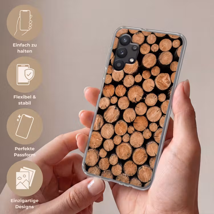 Houtblokken - Textuur - Patroon - Bruin - Rustiek Telefoonhoesje Samsung Galaxy A32 5G klein -sfeer3_DE