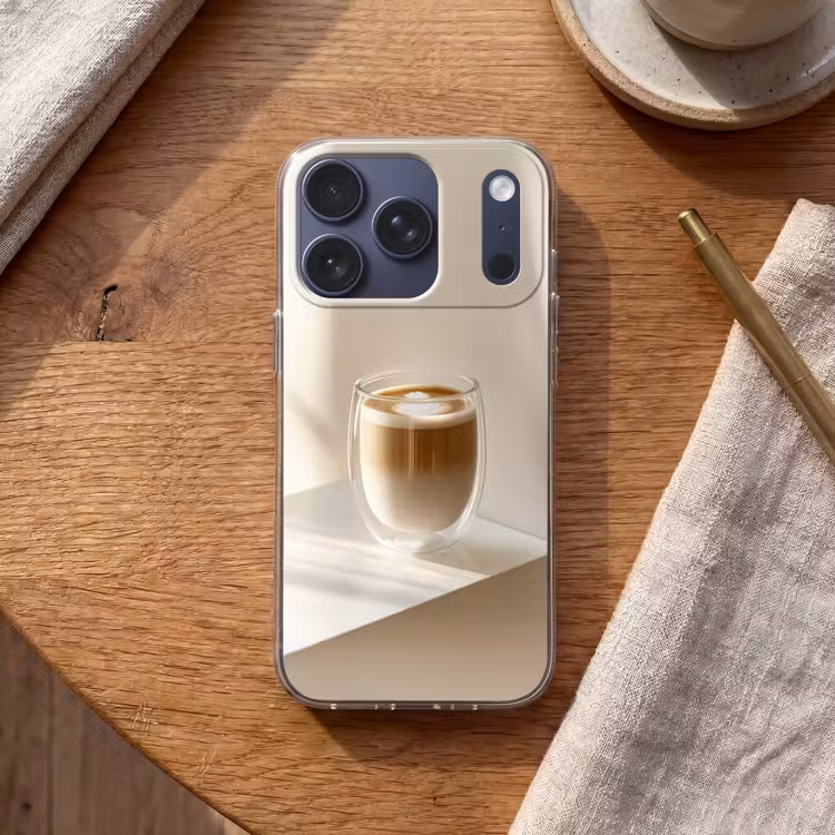 Mok - Latte - Minimalistisch - Schaduw Telefoonhoesje iPhone 17 Pro klein -sfeer1