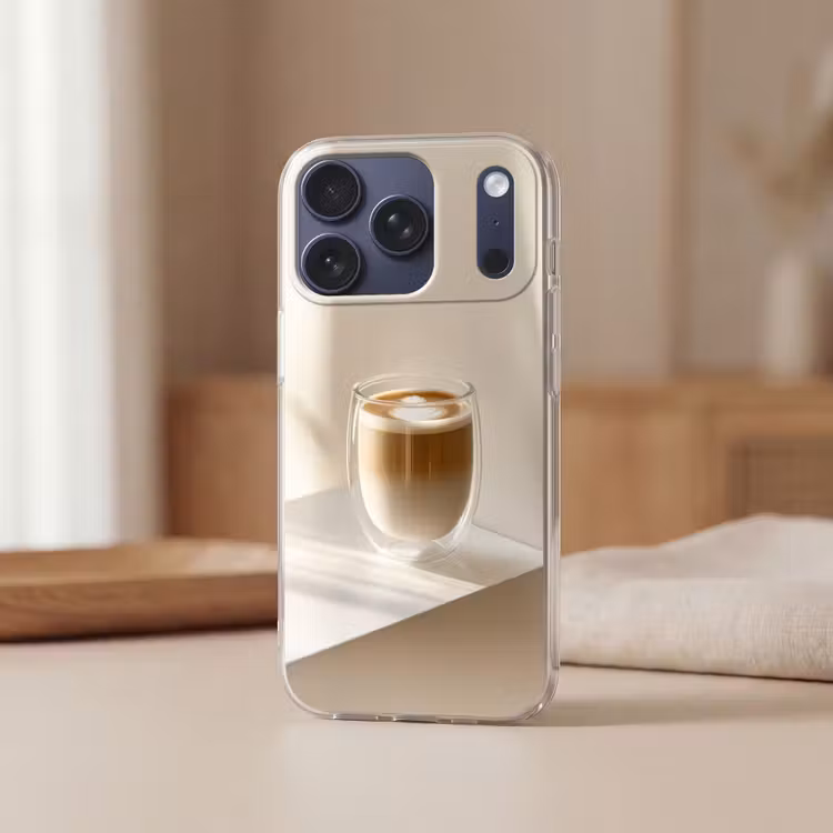 Mok - Latte - Minimalistisch - Schaduw Telefoonhoesje iPhone 17 Pro klein -sfeer2