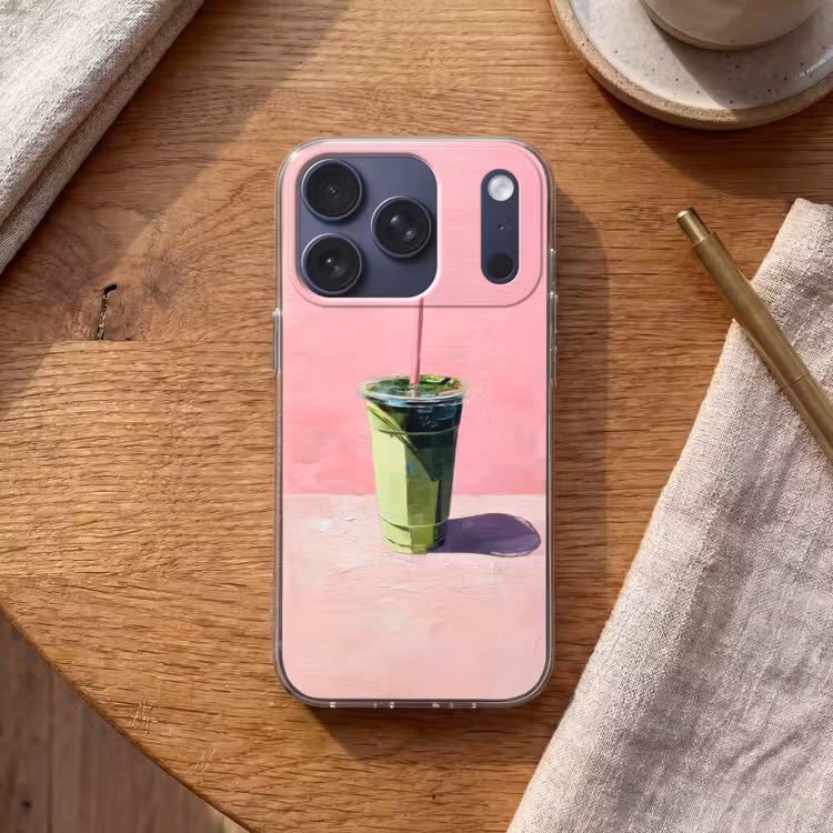 Beker - Rietje - Minimalistisch - Groen Telefoonhoesje iPhone 17 Pro klein -sfeer1
