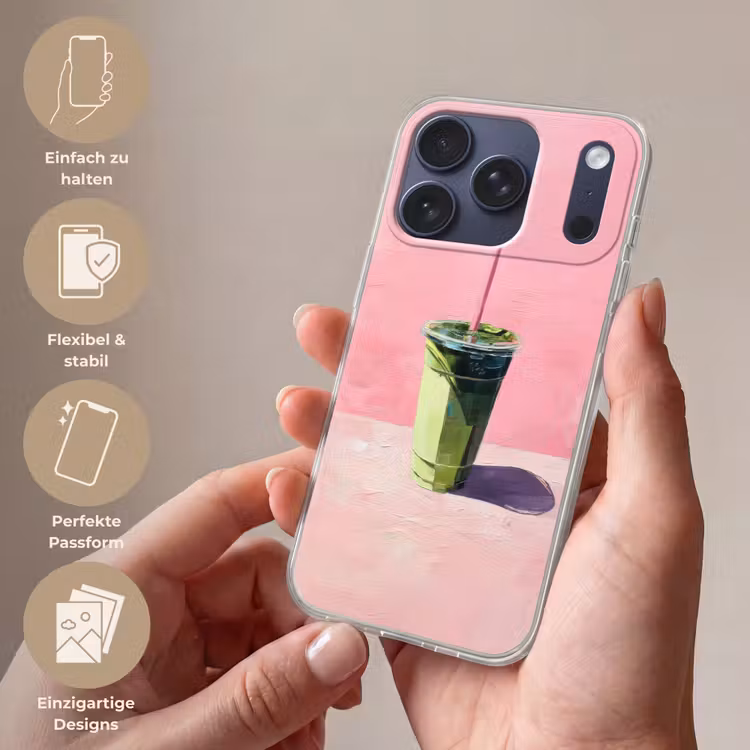 Beker - Rietje - Minimalistisch - Groen Telefoonhoesje iPhone 17 Pro klein -sfeer3_DE