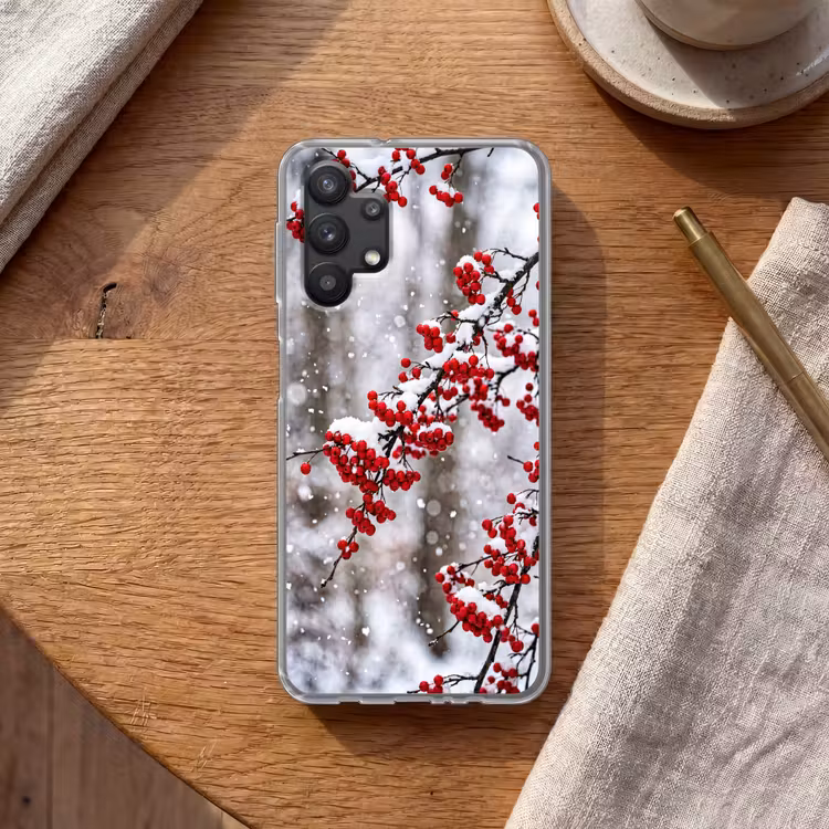Bessen - Takken - Sneeuw - Winter - Kleurrijk Telefoonhoesje Samsung Galaxy A32 5G klein -sfeer1