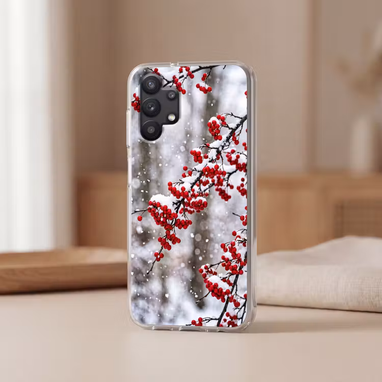 Bessen - Takken - Sneeuw - Winter - Kleurrijk Telefoonhoesje Samsung Galaxy A32 5G klein -sfeer2
