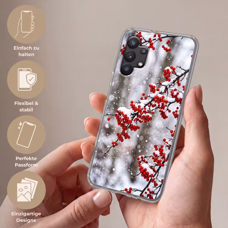 Bessen - Takken - Sneeuw - Winter - Kleurrijk Telefoonhoesje Samsung Galaxy A32 5G klein -sfeer3_DE