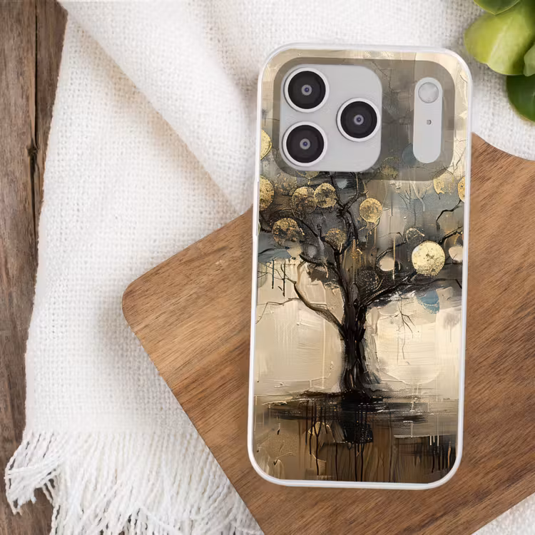 Beige - Abstract - Boom - Goud Telefoonhoesje iPhone 17 Pro klein -sfeer1