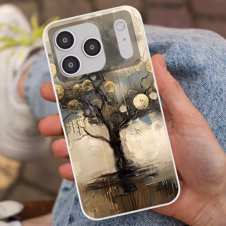 Beige - Abstract - Boom - Goud Telefoonhoesje iPhone 17 Pro klein -sfeer2