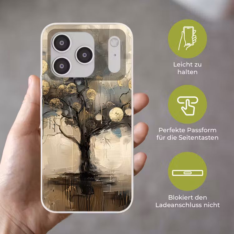 Beige - Abstract - Boom - Goud Telefoonhoesje iPhone 17 Pro klein -sfeer3_DE
