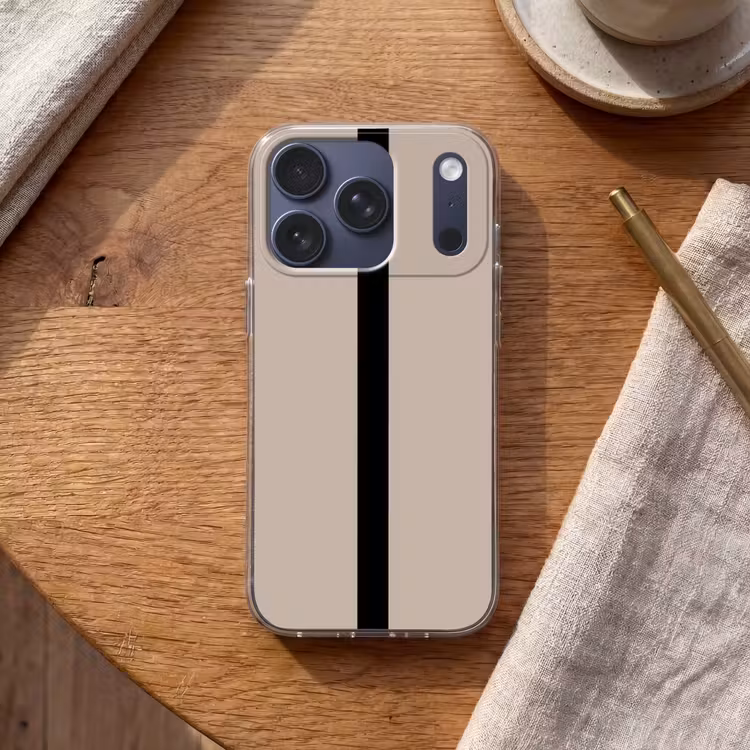 Beige - Zwart - Streep - Minimalistisch Telefoonhoesje iPhone 17 Pro klein -sfeer1