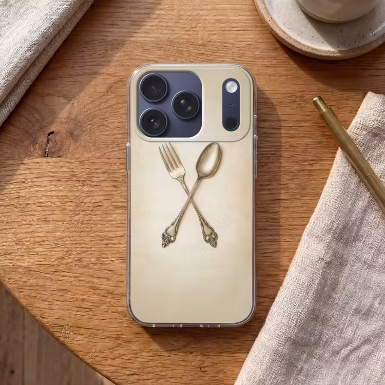 Beige - Vintage - Bestek Telefoonhoesje iPhone 17 Pro klein -sfeer1