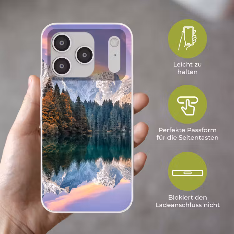 Bergen - Bos - Water - Lucht - Roze - Paars Telefoonhoesje iPhone 17 Pro klein -sfeer3_DE