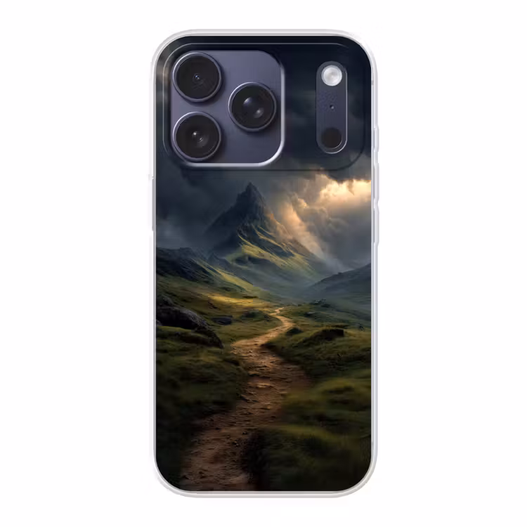 Bergen - Kronkelpad - Groen - Wolken Telefoonhoesje iPhone 17 Pro klein -3d